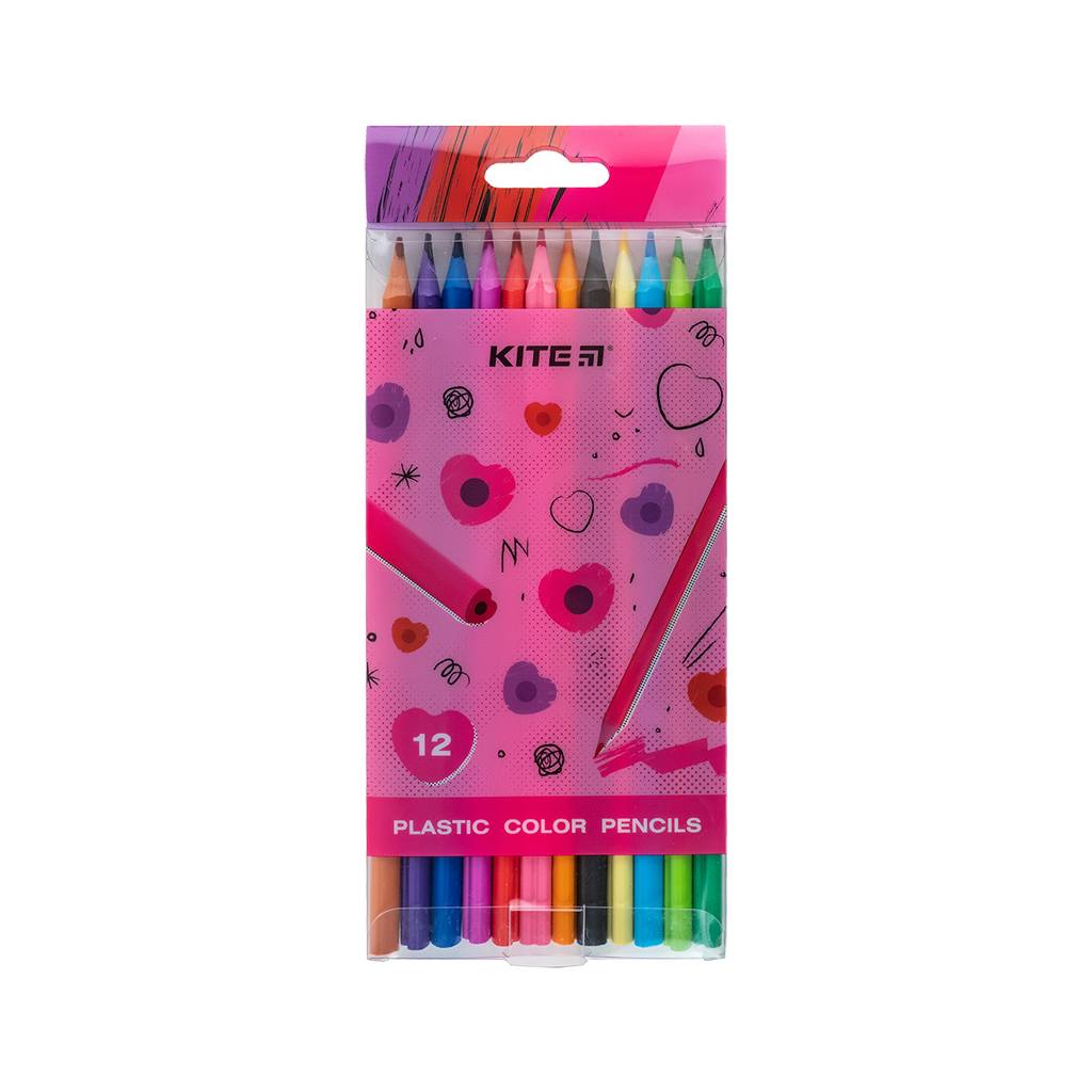 Олівці кольорові Kite Heart пластикові, 12 кольорів (K24-049-2) - зображення 1