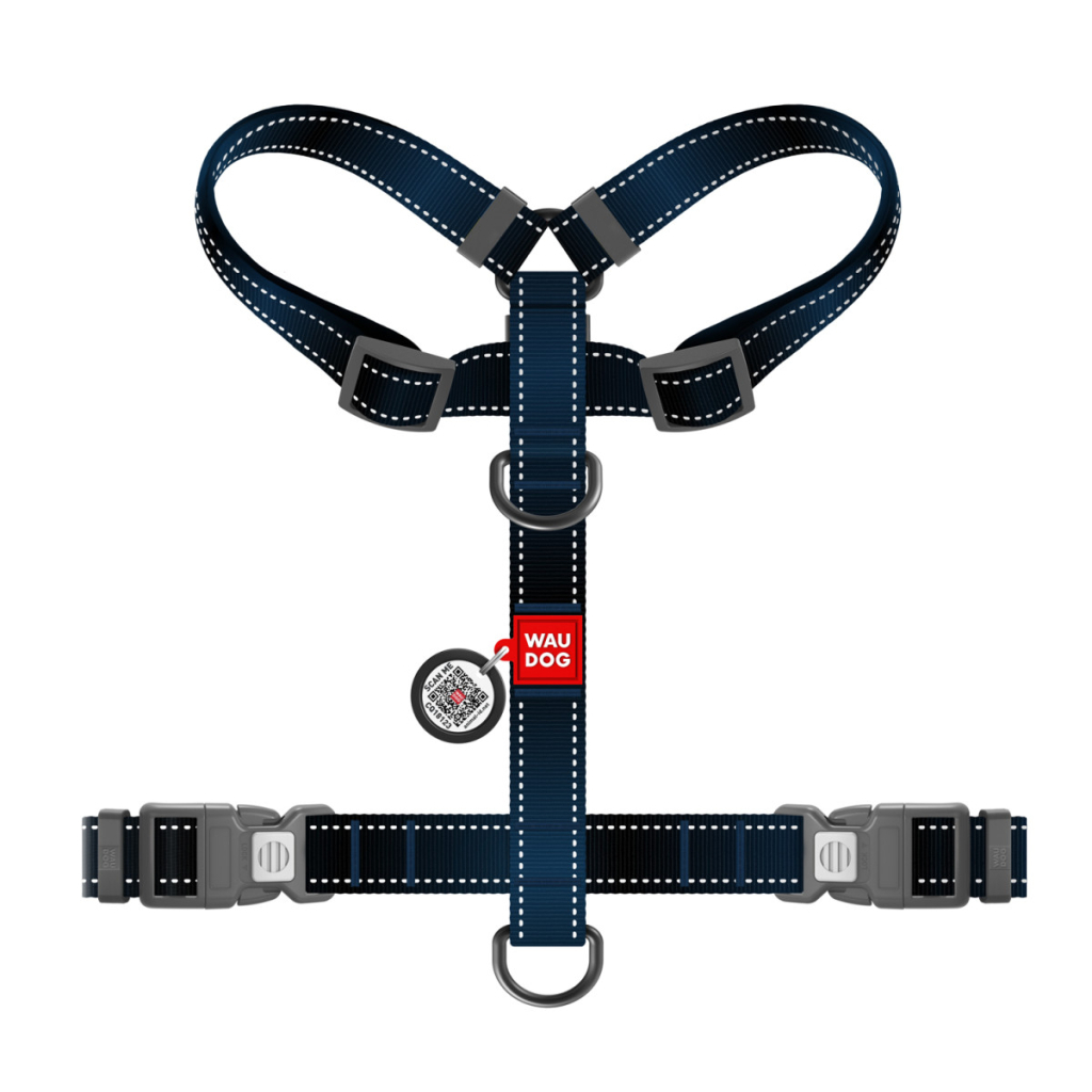 Шлея для собак WAUDOG Nylon Mono анатомічна H-подібна з QR паспортом, пластиковий фастекс, S чорна (54561) - зображення 2
