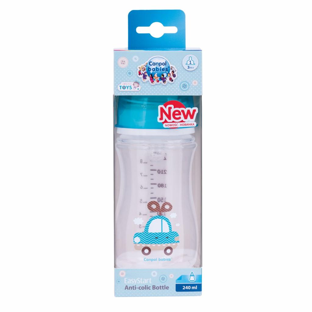 Пляшечка для годування Canpol babies антиколькова EasyStart - Toys з широким отвором 240 мл (35/221_blu) - зображення 2