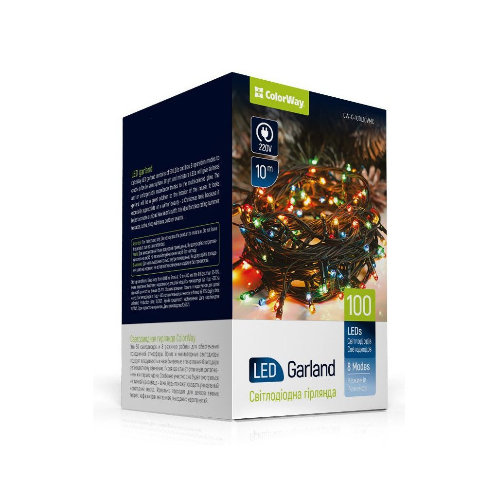 Гірлянда ColorWay LED 100 Color 10м 8 функцій 220V (CW-G-100L10VMC) - зображення 1