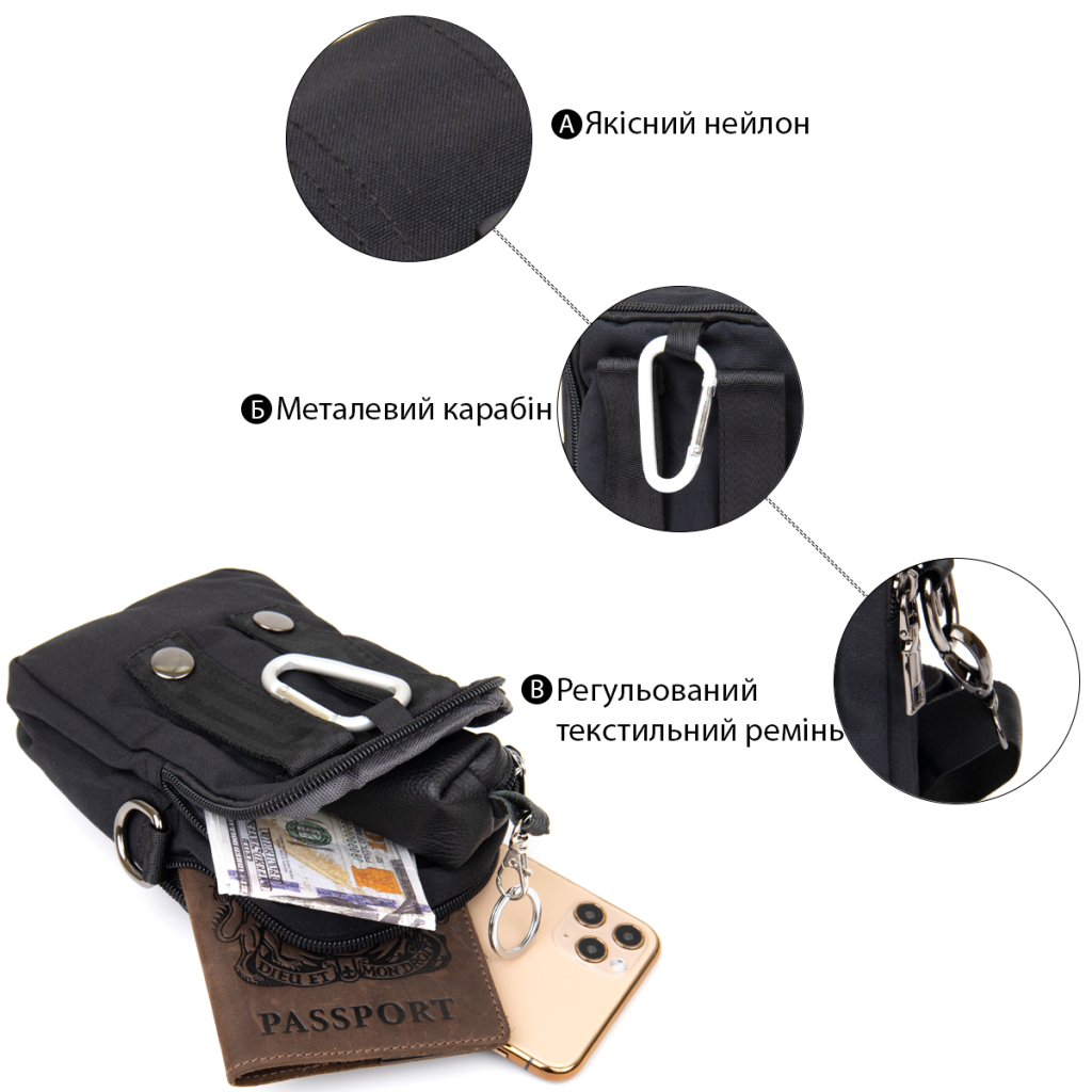 Сумка Vintage На пояс нейлон Чорна (20645) - зображення 5