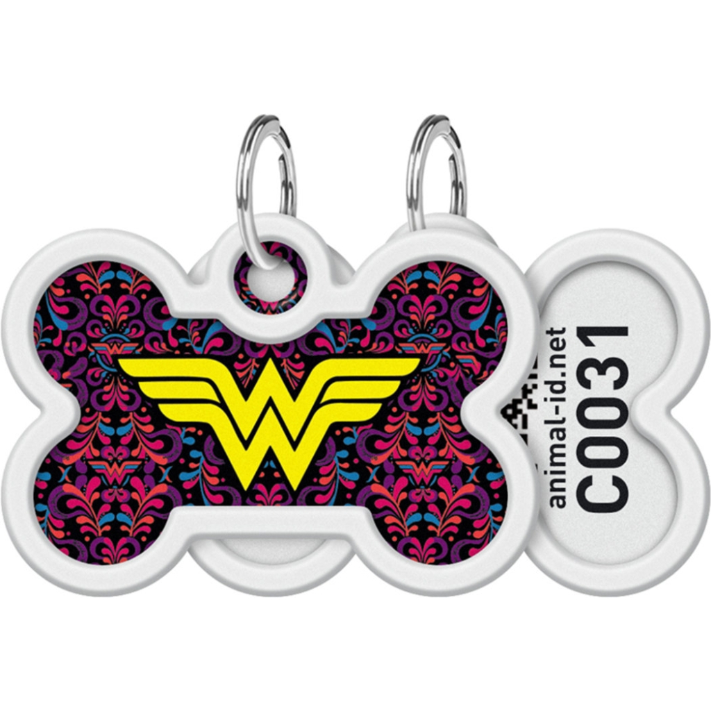 Адресник для тварин WAUDOG Smart ID з QR паспортом "Чудо жінка 3", кістка 40х28 мм (0640-1018) - зображення 1