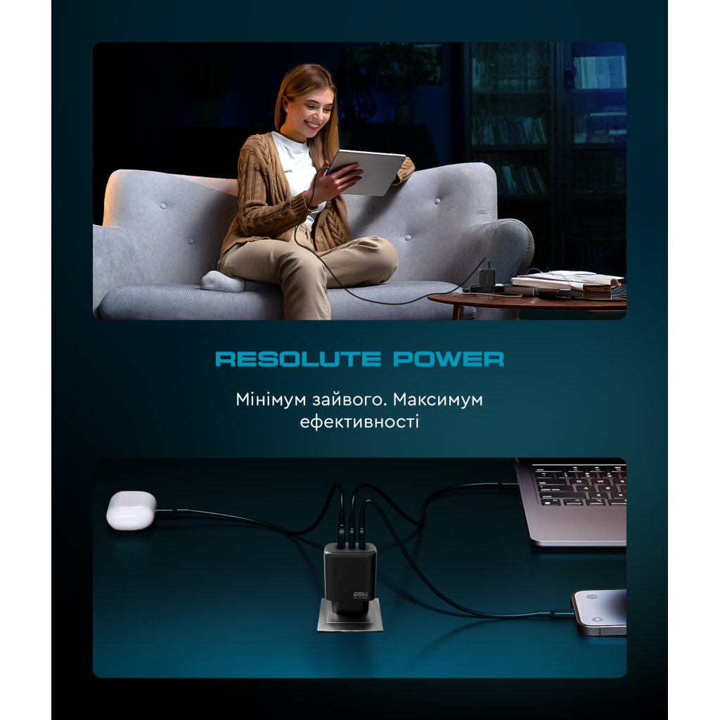Зарядний пристрій Armorstandart ARP-621 Resolute Power USB-C 65W GaN Black (ARM70023) - зображення 11