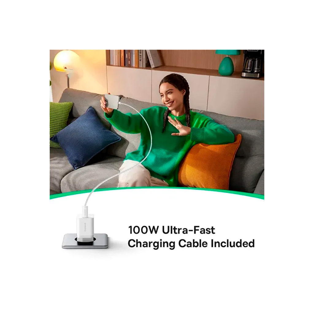Зарядний пристрій Baseus GaN5 Fast Charger USB-C 25W + Cable Type-C 100W white (P10110909213-01) - зображення 10
