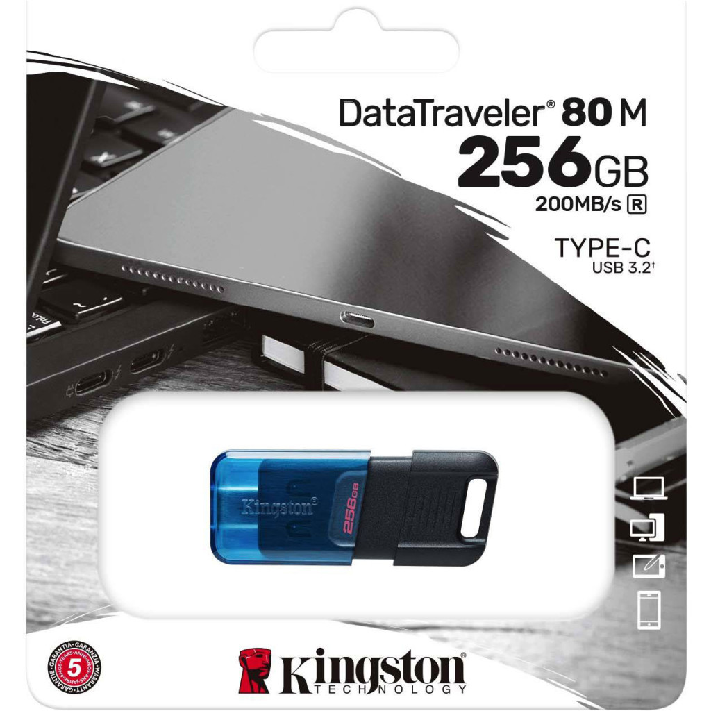 USB флеш накопичувач Kingston 256 GB DataTraveler 80 M USB-C 3.2 (DT80M/256GB) - зображення 4