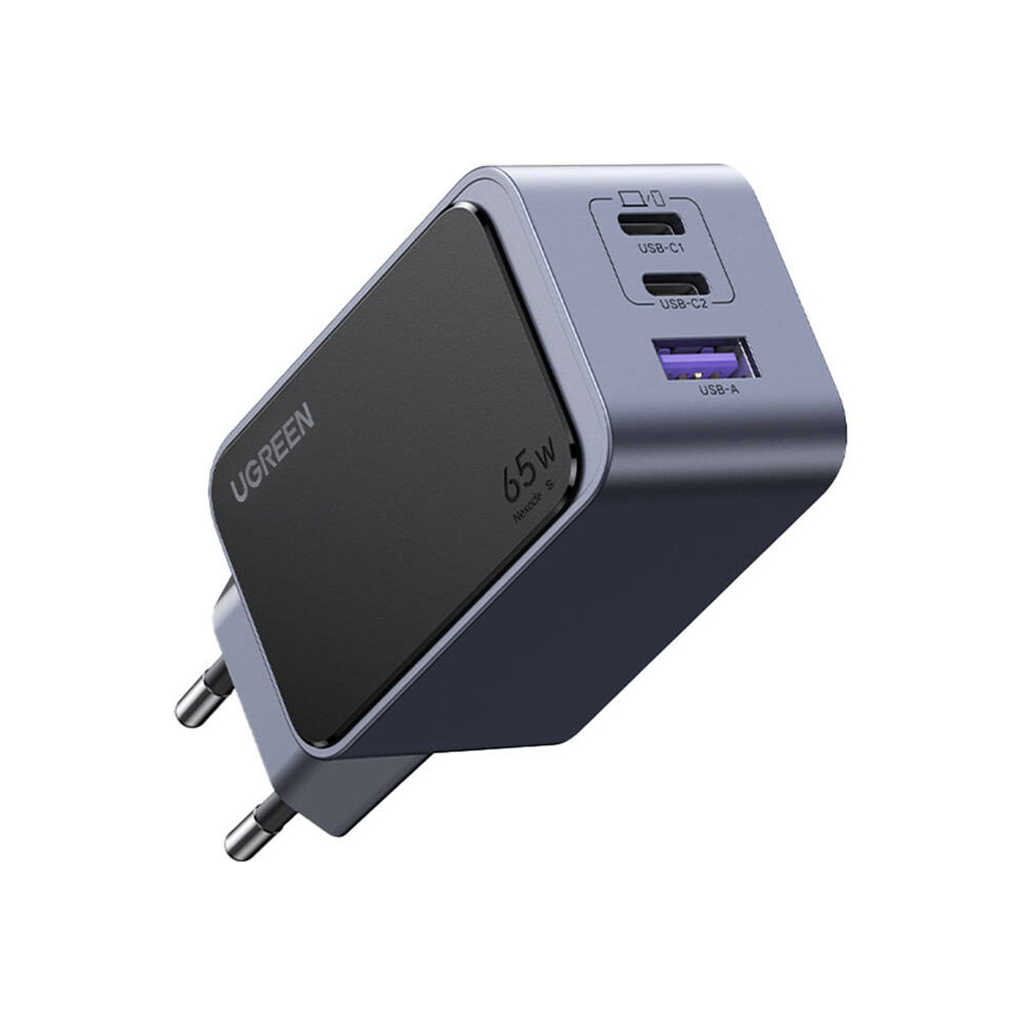 Зарядний пристрій Ugreen 3xUSB 65W (2xUSB-C+USB-A) Gan Nexode Fast Charger Grey X553 (35042) - зображення 2