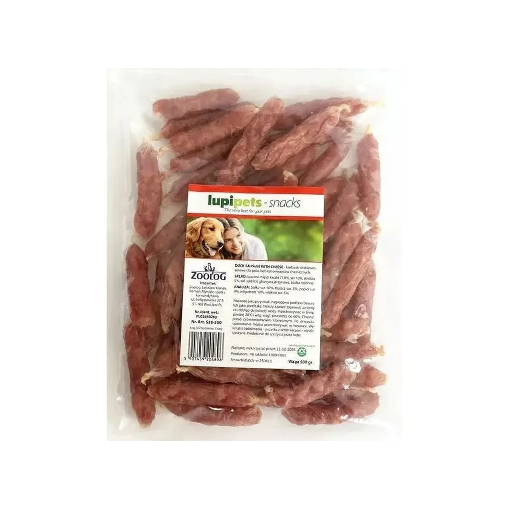 Ласощі для собак LupiPets Ковбаски з качкою та сиром 7 см 500 г (S38-500) - зображення 1