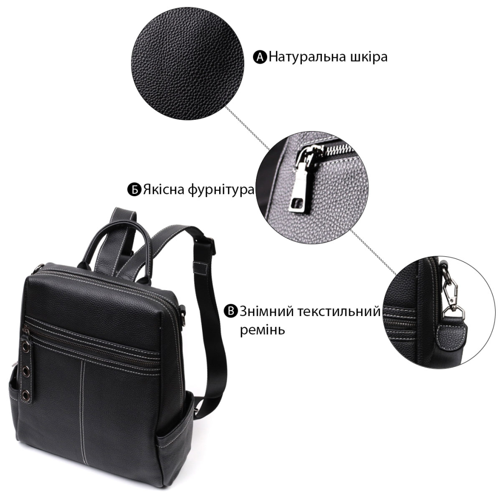 Сумка Vintage 2 в 1 рюкзак з натуральної шкіри Чорний (22314) - зображення 4