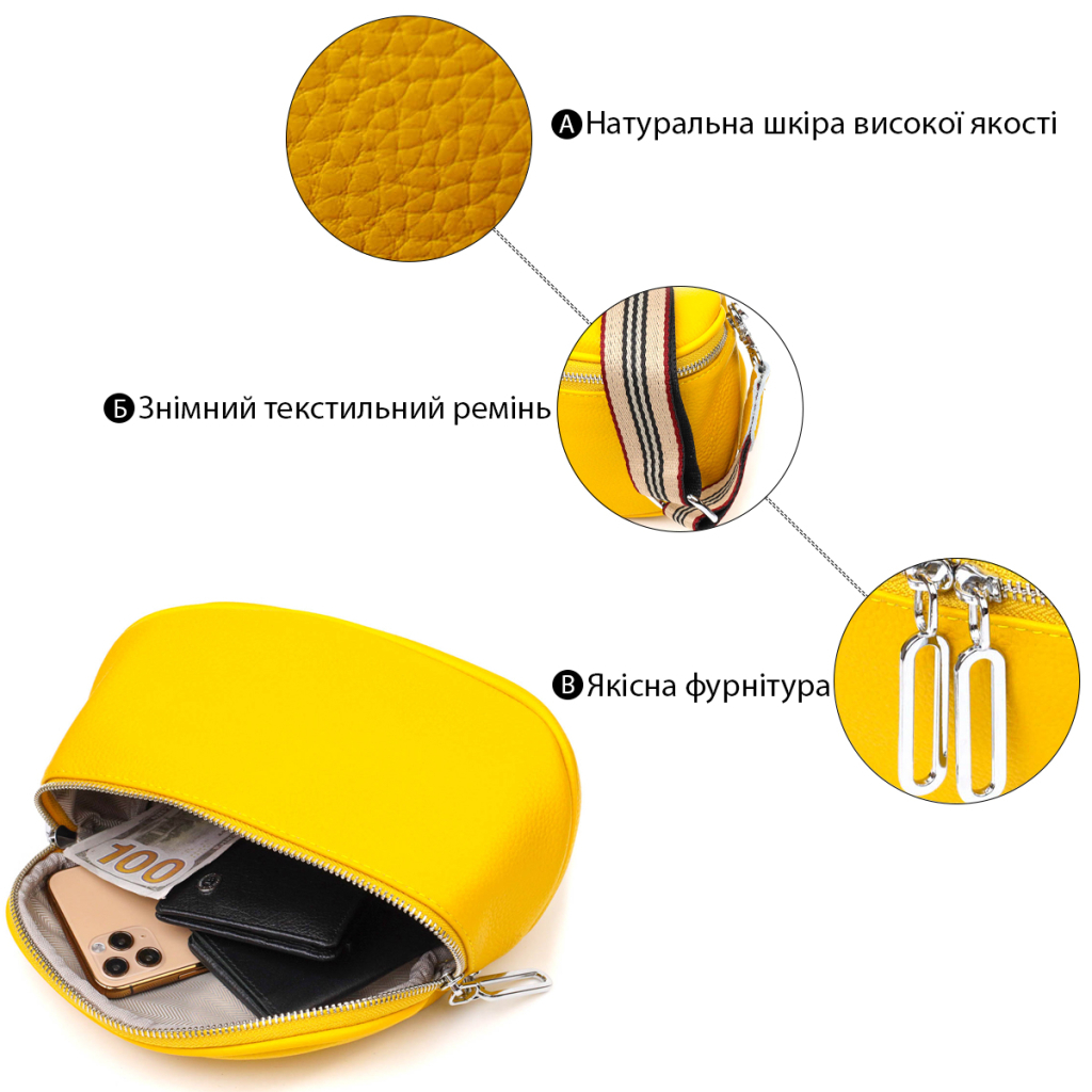 Сумка Vintage З натуральної шкіри Жовта (22116) - зображення 4
