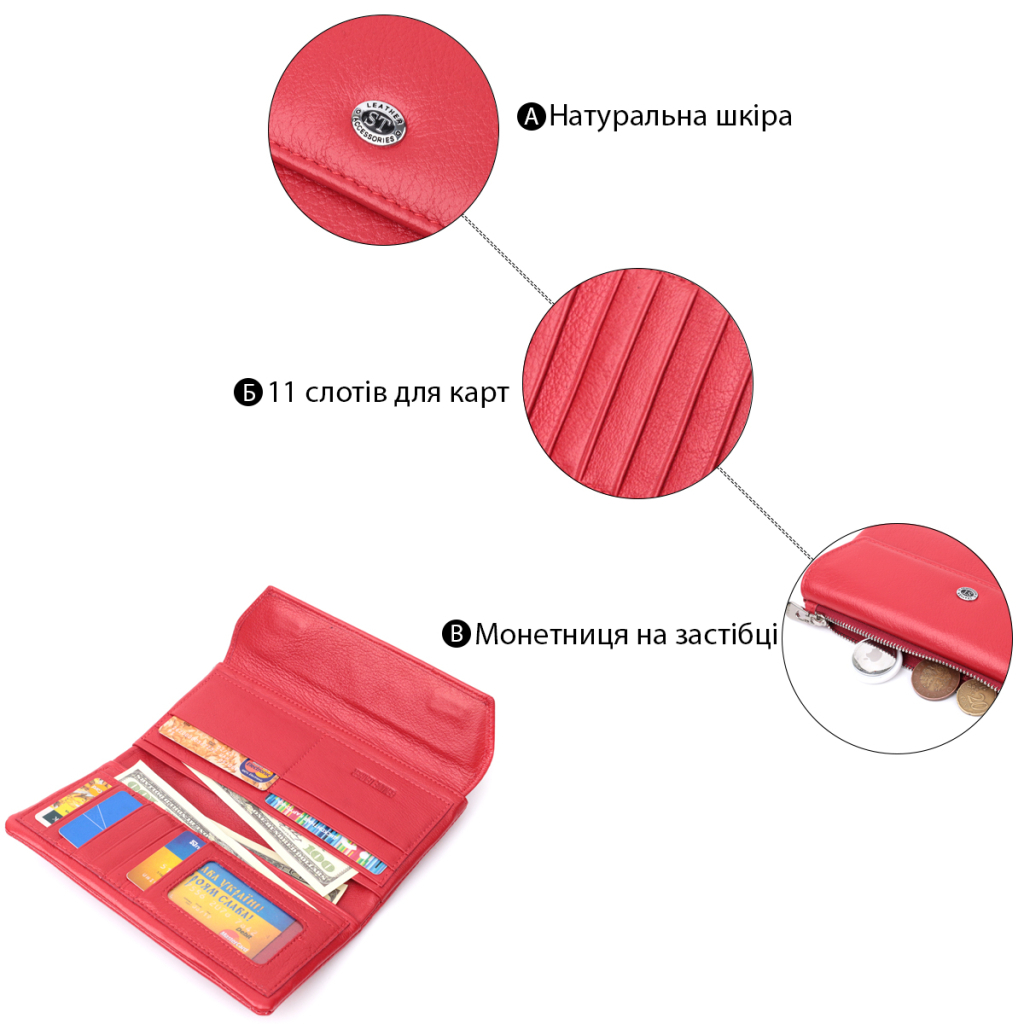 Гаманець ST Leather З натуральної шкіри Червоний (22699) - зображення 4