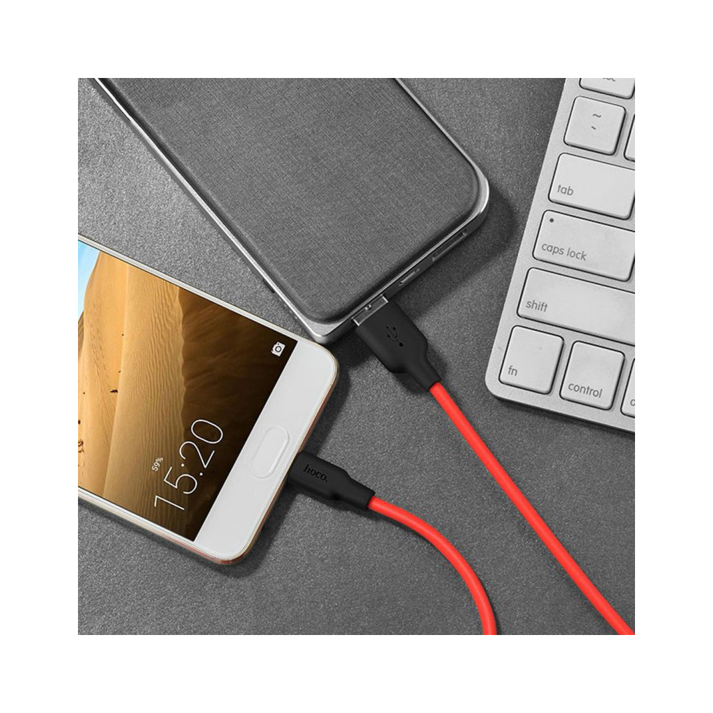 Дата кабель USB 2.0 AM to USB-C 1.0m 2A silicone X21 black+red HOCO (6957531071419) - зображення 4