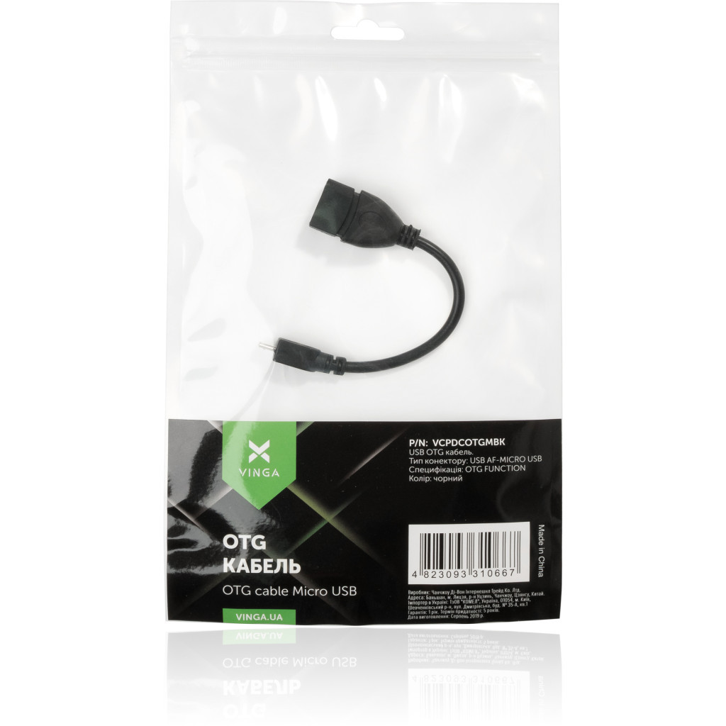 Перехідник OTG USB 2.0 AF to Micro 5P 0.15m Vinga (VCPDCOTGMBK) - зображення 4
