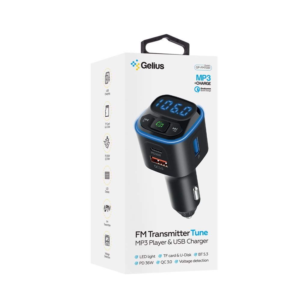 FM модулятор Gelius Tune GP-FMT051 (PD/QC) 36 Watt Black (GP-FMT051) - изображение 7