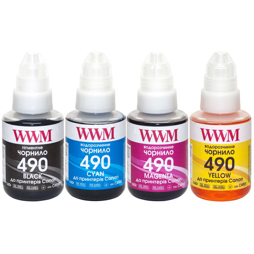 Чорнило WWM Canon GI-490, 140г*4 (BP/C/M/Y) (C490SET4) - зображення 1