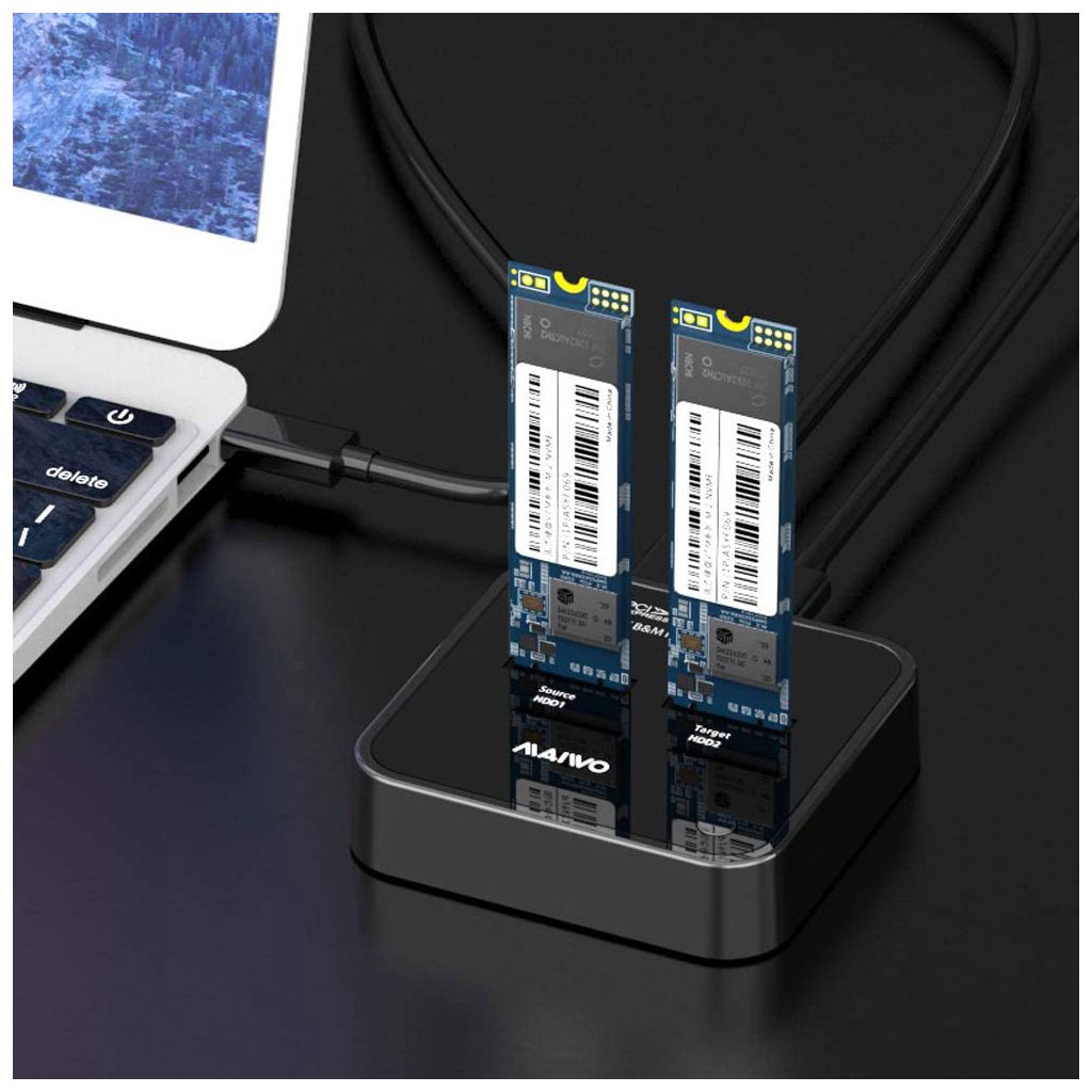 Док-станція для накопичувачів Maiwo 2*NVMe M.2 SSD Key M/B+M USB 3.1 Gen2 Type-C (K3016P) - зображення 6