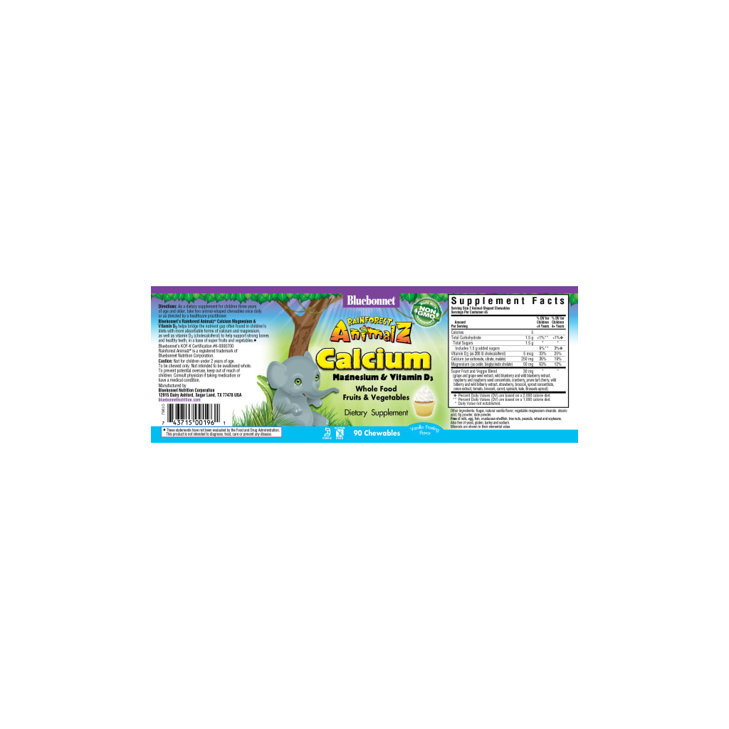 Мінерали Bluebonnet Nutrition Кальцій Магній & Вітамін D3 для Дітей, Rainforest Animalz, С (BLB-00196) - зображення 2